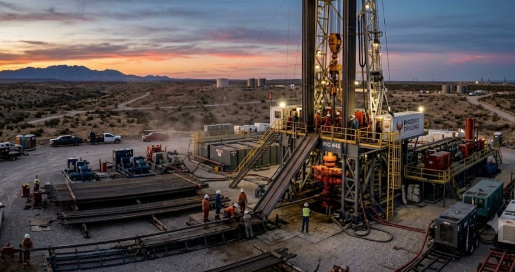 large-scale directional drilling operation with excavators, HDPE pipe, and full crew on New Mexico job site