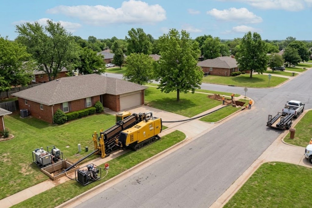 Directional drilling in New Mexico — Vermeer directional drill rig installing utilities in a New Mexico residential neighborhood with minimal surface disruption